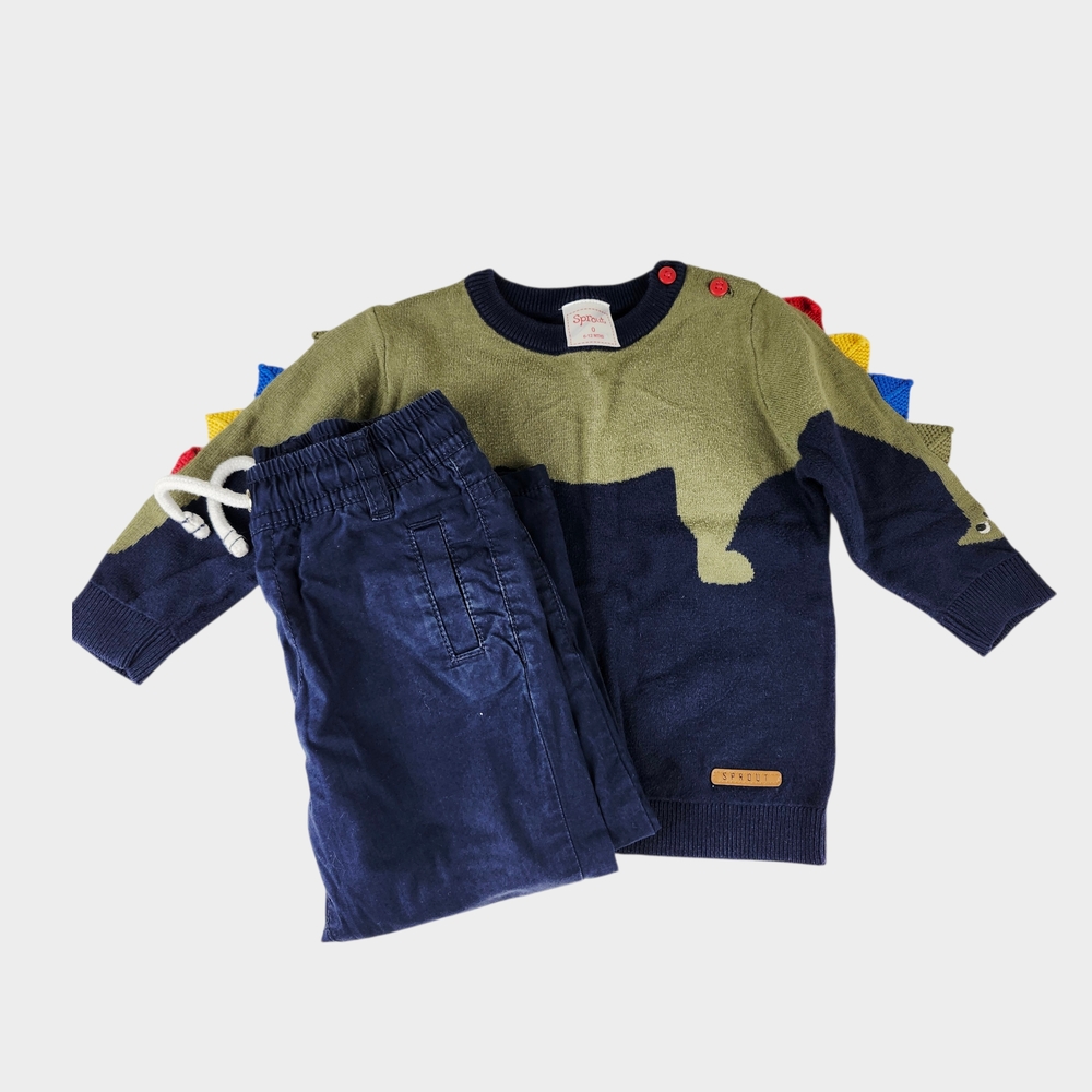 Sprout Kids Dino Adventure Sweater Set - Olive and Navy